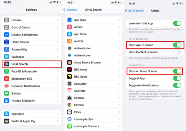 langkah-langkah untuk menyembunyikan aplikasi di bilah pencarian layar beranda iPhone