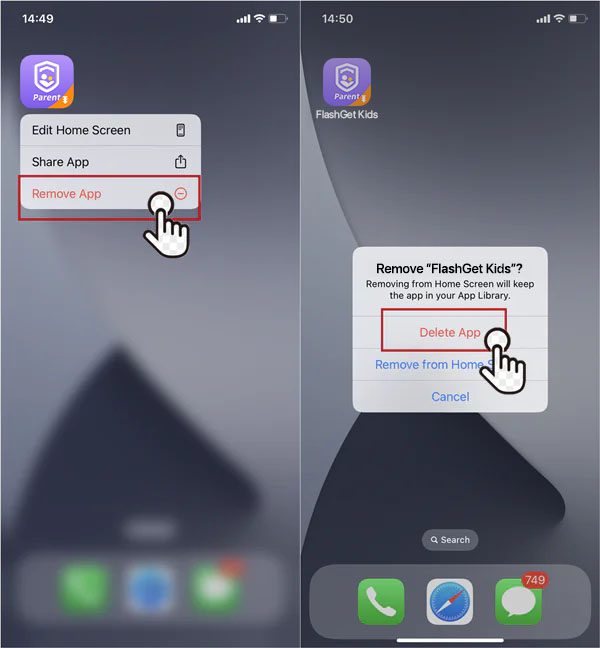 Deinstallieren Sie die FlashGet Kindersicherung für iOS-Geräte