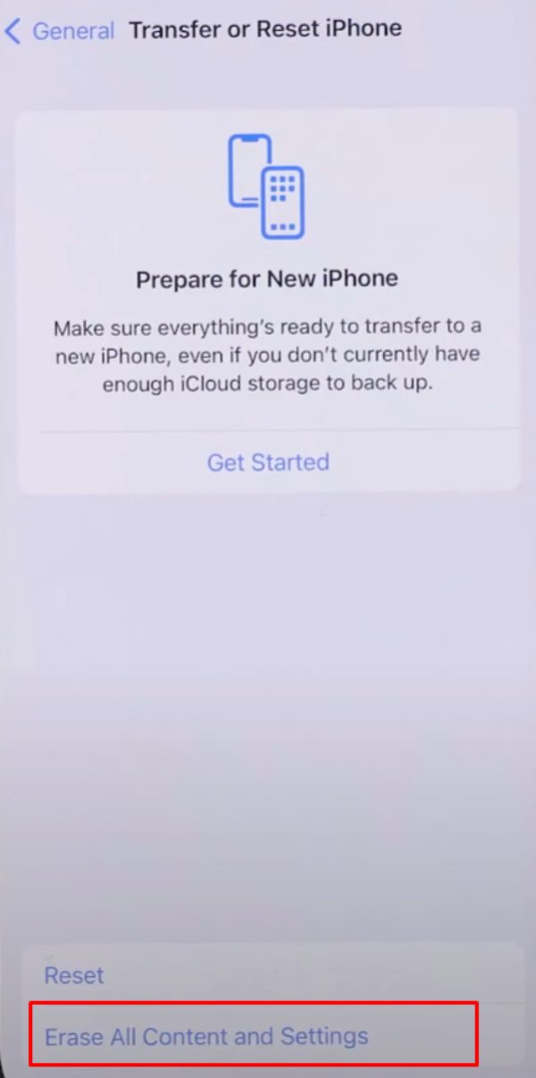 Hapus semua konten di iPhone cloner