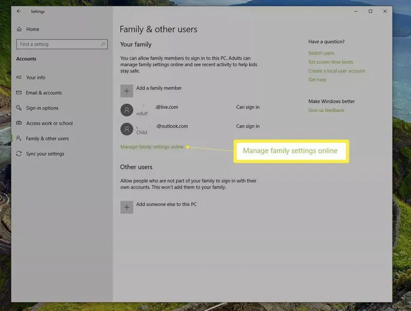 manage family settings online