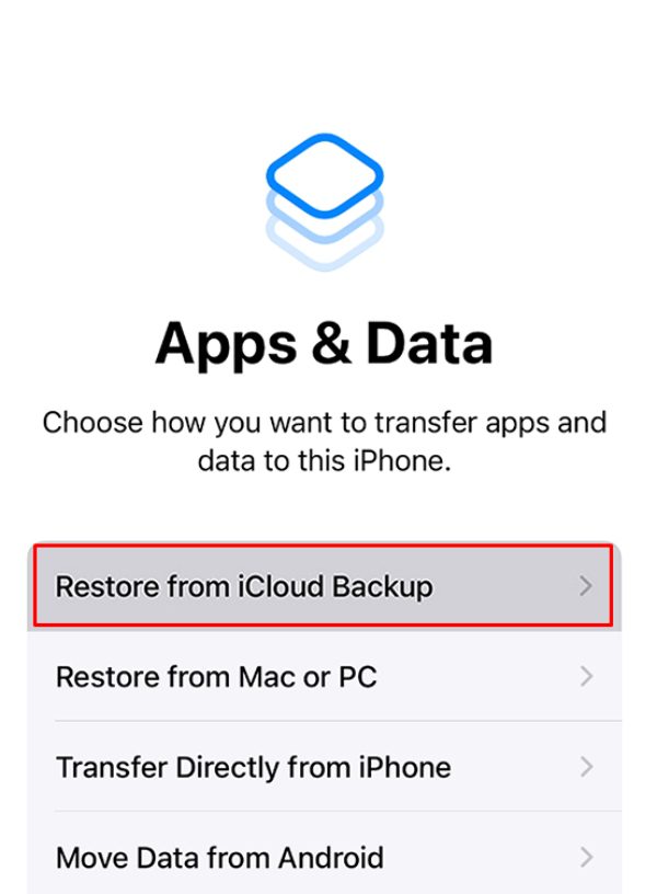 dodirnite Vrati iz iCloud sigurnosne kopije