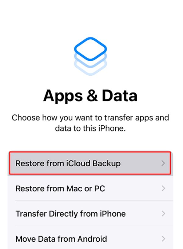 appuyez sur Restaurer à partir de la sauvegarde iCloud