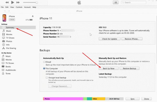 iTunes で電話のクローンを作成する