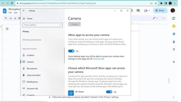 Allow apps to access your Camera