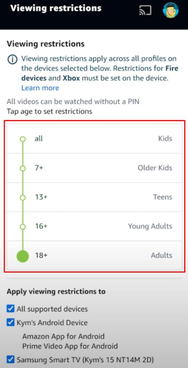 Change viewing conditions to 18+