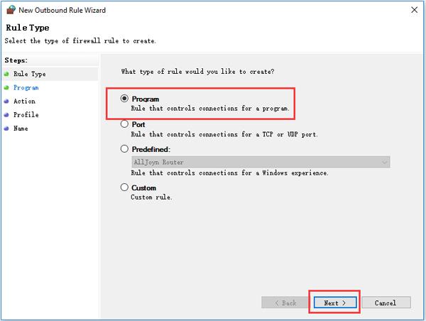 Choose Program option Windows