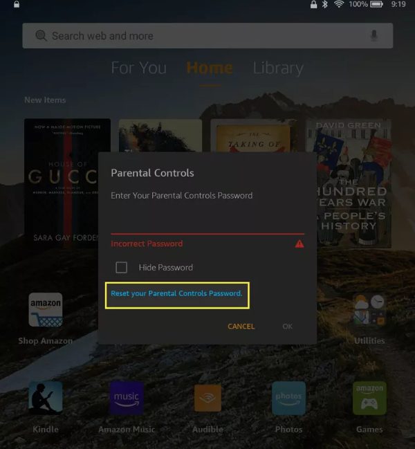 forgot kindle parental control password on Kindle