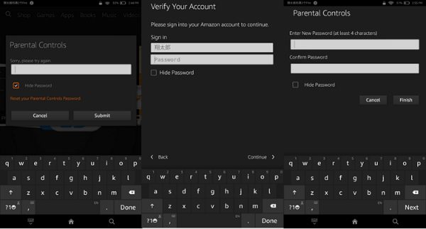 reset parental control password on Kindle