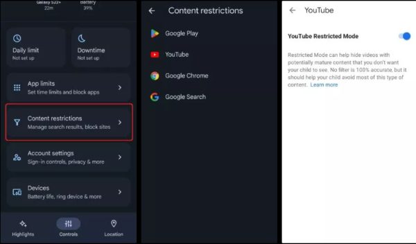 change parental controls on Android tablets