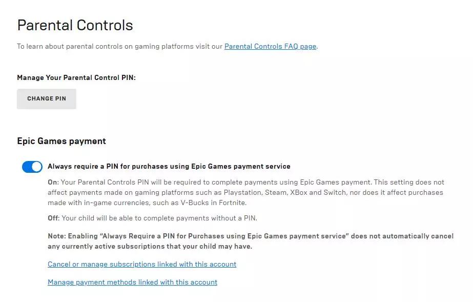 Parental controls for epic games on store