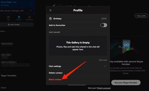 block Skype contact on computer