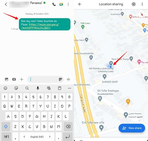 periksa berbagi lokasi di Google Maps