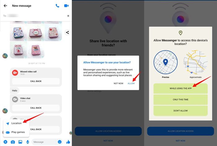 location sharing with Facebook Messenger