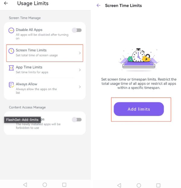 Android screen time tracker FlahGet Kids