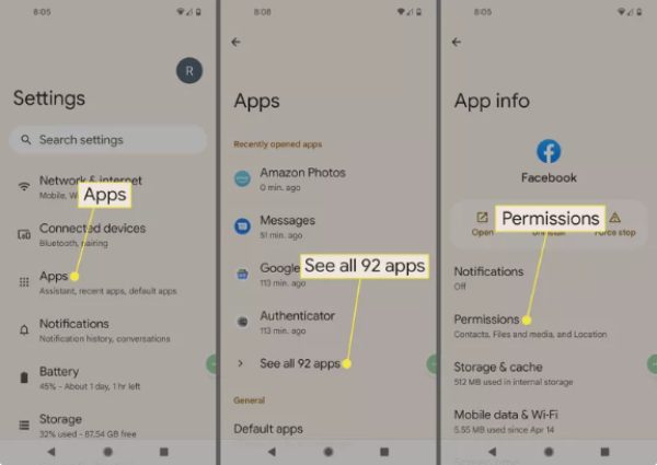 trova i file delle app spia su Android controllando le autorizzazioni