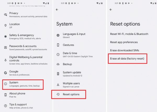 Réinitialisation d&#39;usine sur Android