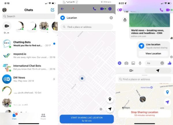 Location sharing on Facebook Messenger