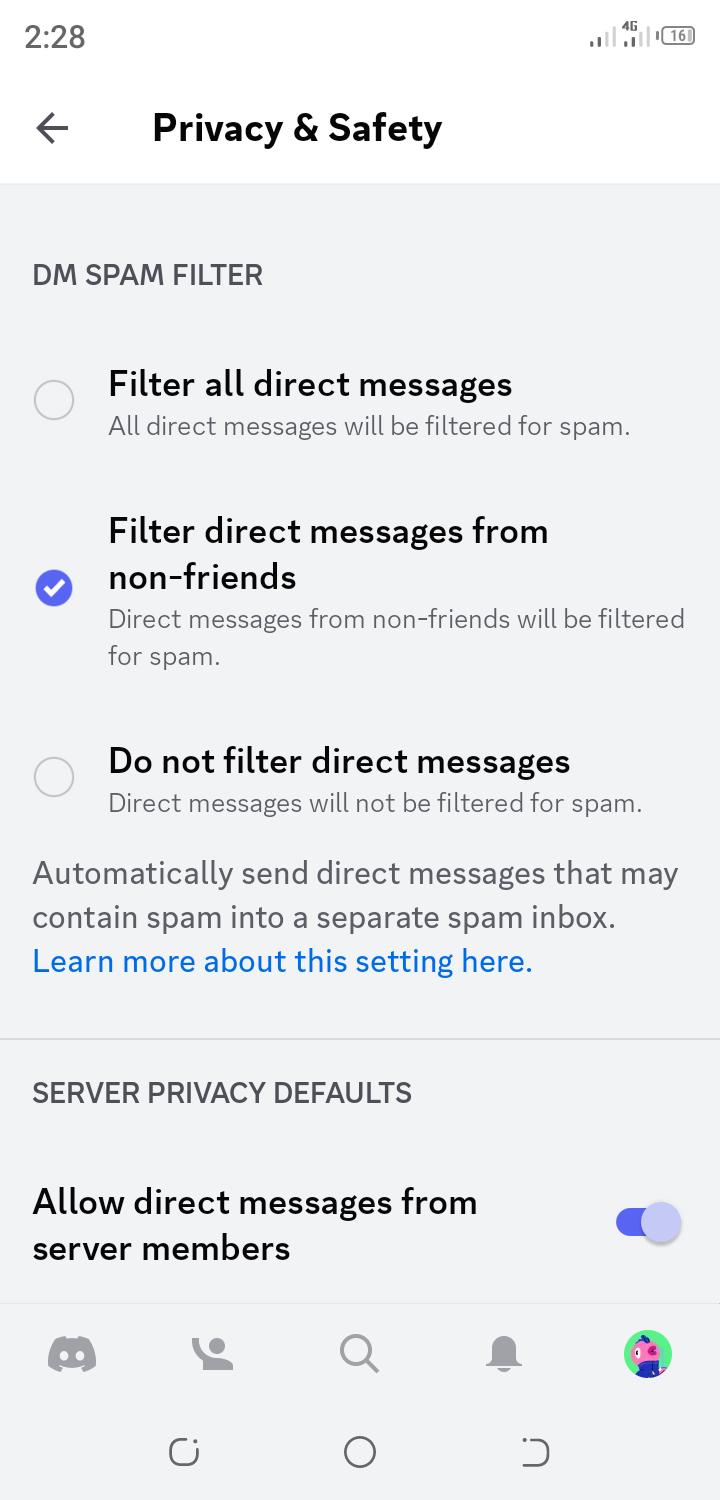 Filter direct messages from non-friends