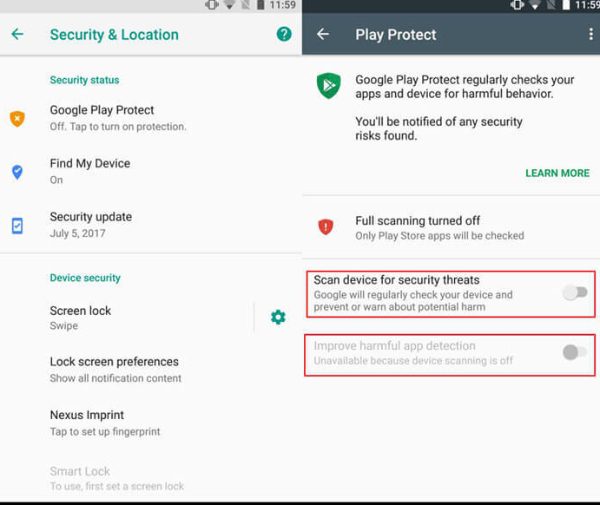 Google security settings