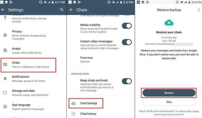 Restore WhatsApp messages from backup