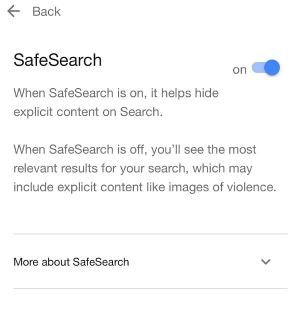 Der SafeSearch-Schalter ist aktiviert