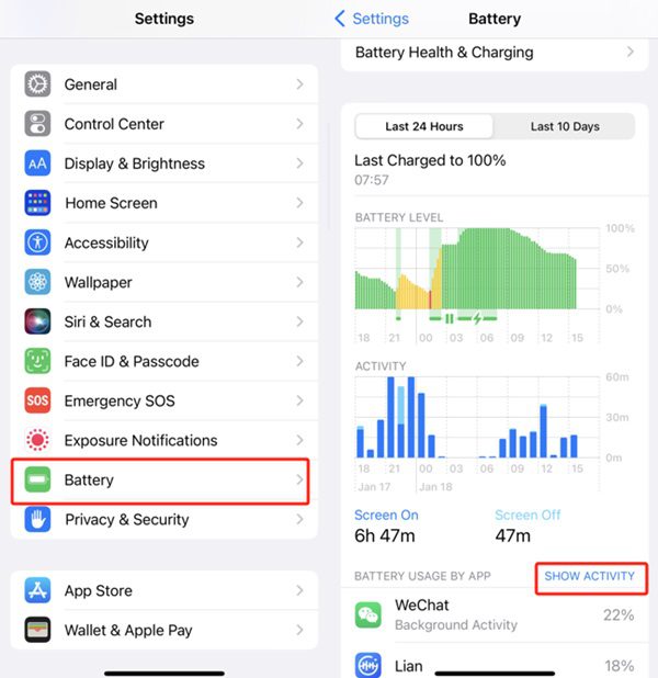 Track app Battary usage on iPhone