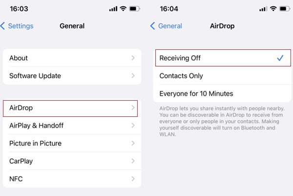 Turn off AirDrop from Settings