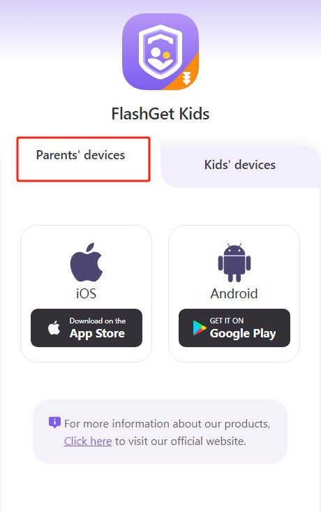 baixe Flashget Kids nos dispositivos dos pais