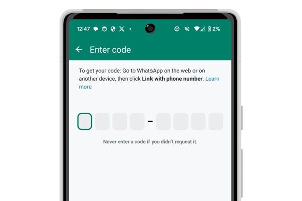 enter the code with the WhatsApp mobile app