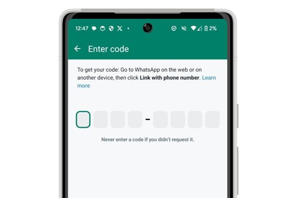 Geben Sie den Code mit der mobilen WhatsApp-App ein