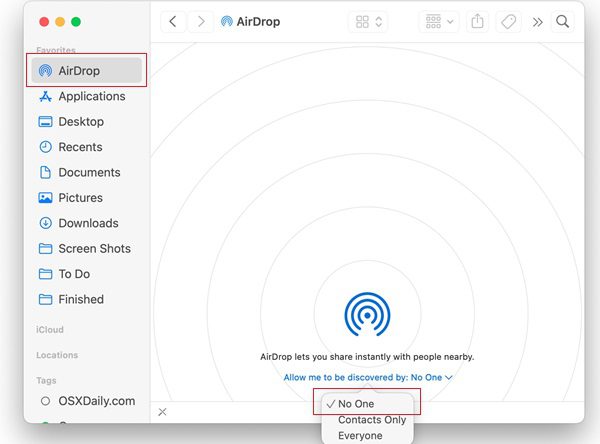 如何停用Airdrop Mac