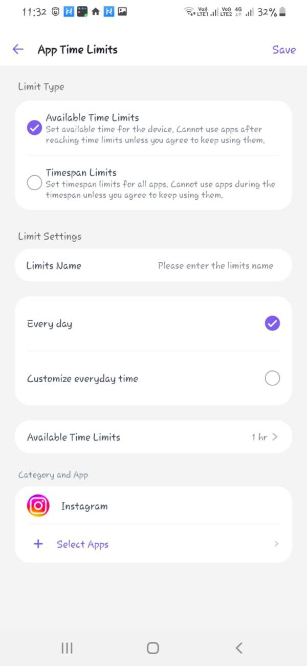 Set app time limits for child