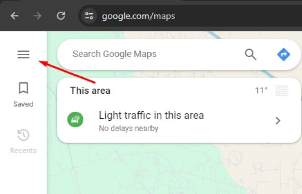 tlačítko nabídky google maps