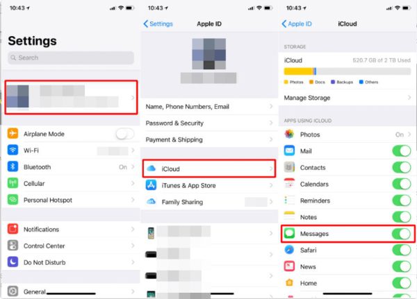 monitorear textos en iPhone pasos: mensajes de texto sincronizados en iCloud