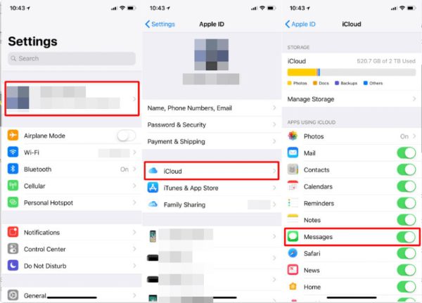 pantau teks di langkah iPhone: pesan teks yang disinkronkan di iCloud