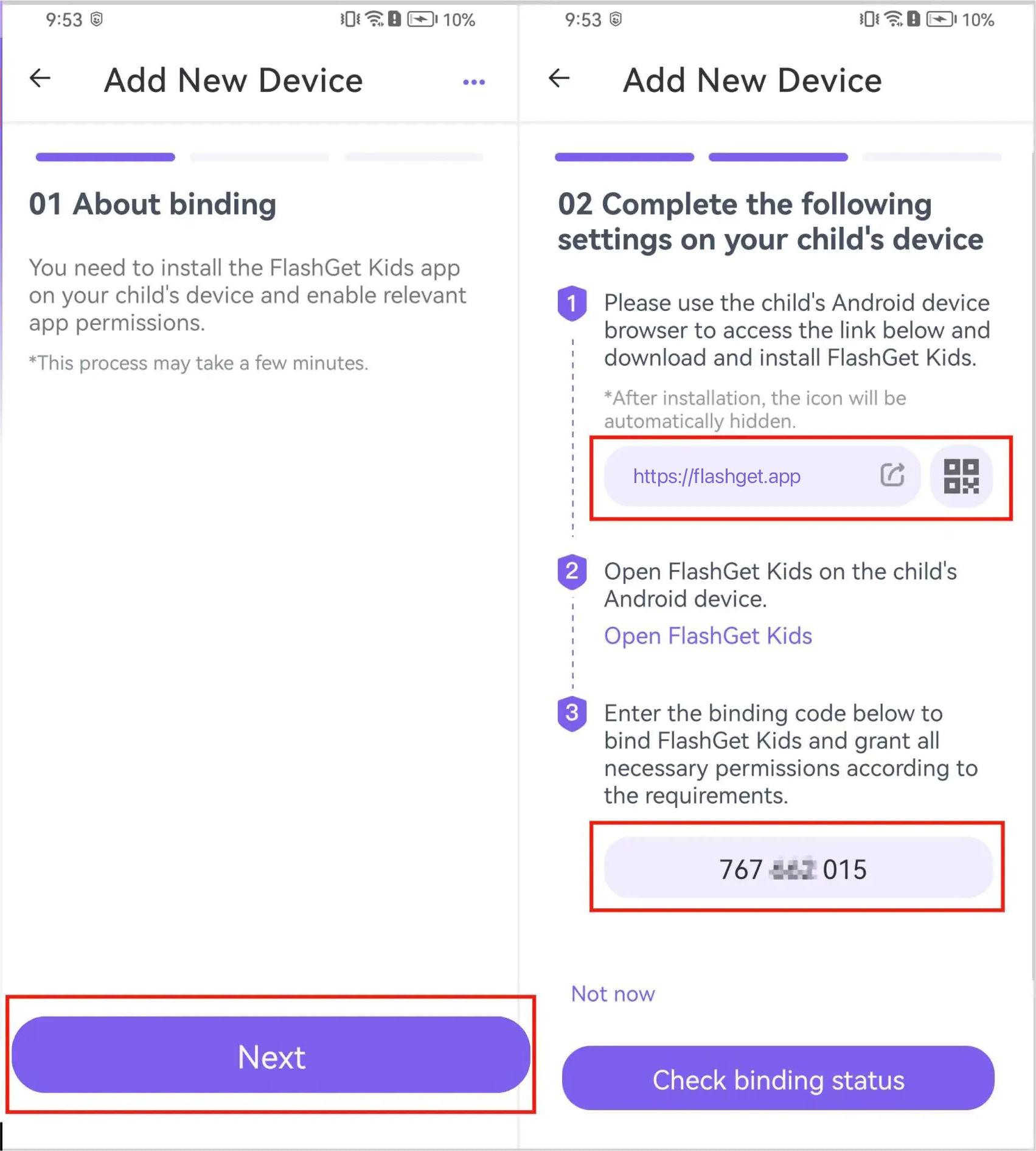 Bind the kid app to parent app