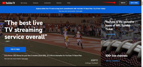  YouTube TV を閲覧する