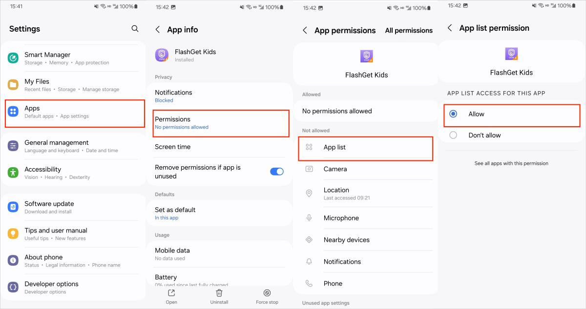 How to turn on app list permission