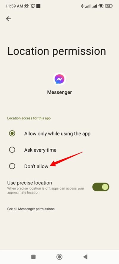 disable location sharing on Facebook Messenger 4