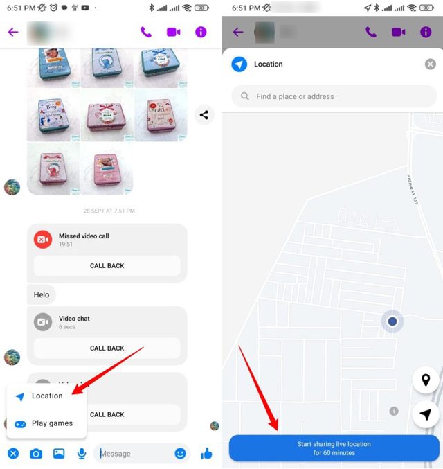 suivre quelqu&#39;un sur Facebook Messenger via Sharing Emplacement