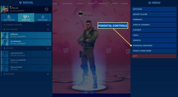 Set up parental controls on Fortnite account