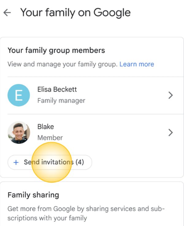 envoyer des invitations dans Google Family Link