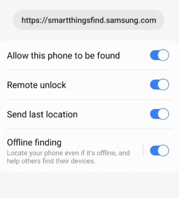 Opção de recuperação no Samsung Find