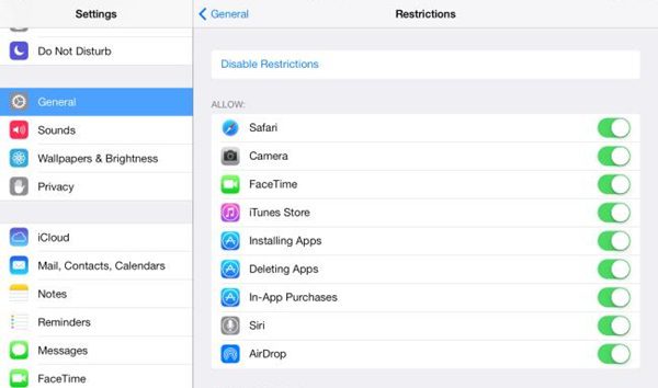 Lock apps via Restrictions 2