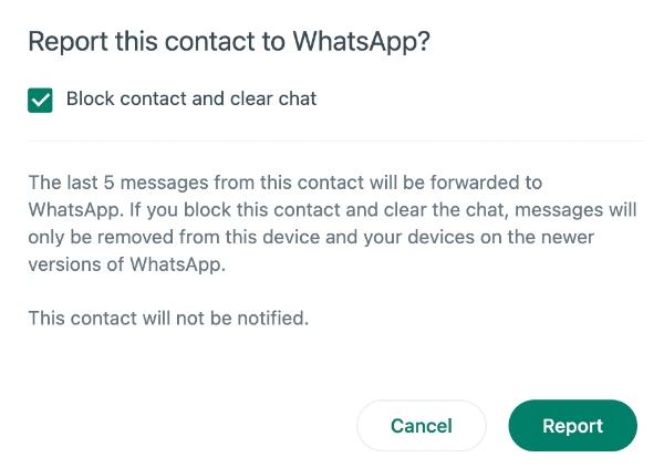 Denuncie este contato ao Whatsapp