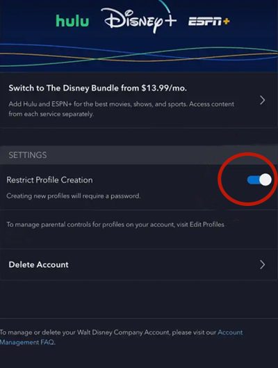 Disney Plus- Restrict Profile Creations