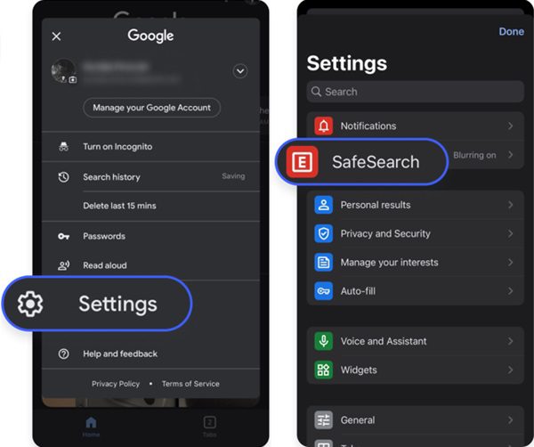 Biztonságos Keresés iPhone-on Google Keresőalkalmazás