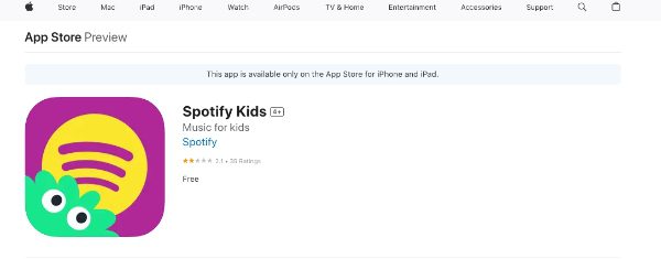 Applicazione Spotify per bambini
