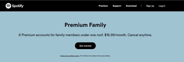 Membresía familiar premium de Spotify