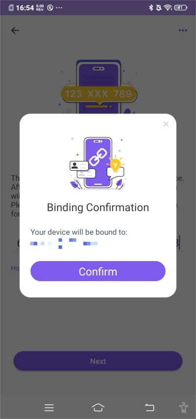 binding confirmation on childs device